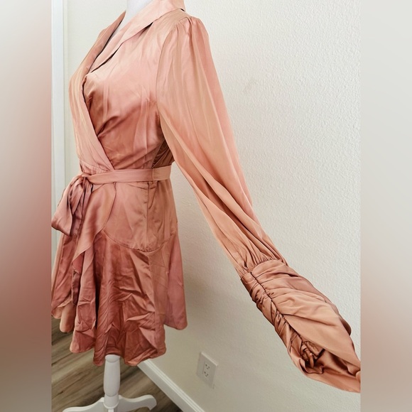 Vici Long Sleeve Satin Dress in Peach - Picture 5 of 10